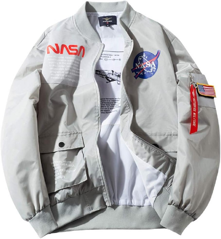 Mens Apollo NASA Patches Slim Fit Bomber Jackets Windbreaker