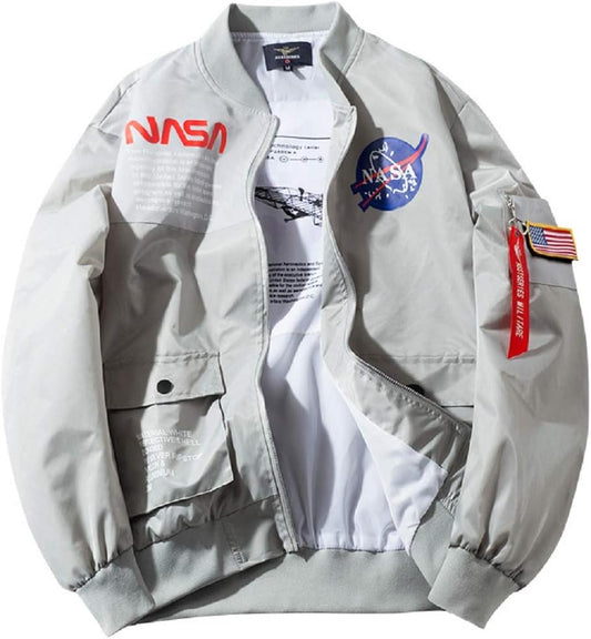 Mens Apollo NASA Patches Slim Fit Bomber Jackets Windbreaker